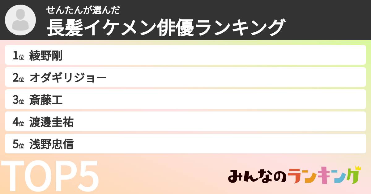 せんたんさんの「長髪イケメン俳優ランキング」