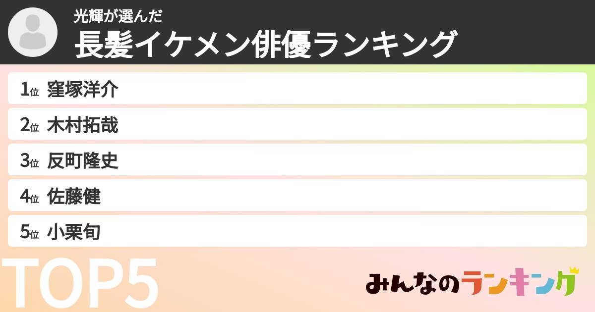 光輝さんの「長髪イケメン俳優ランキング」