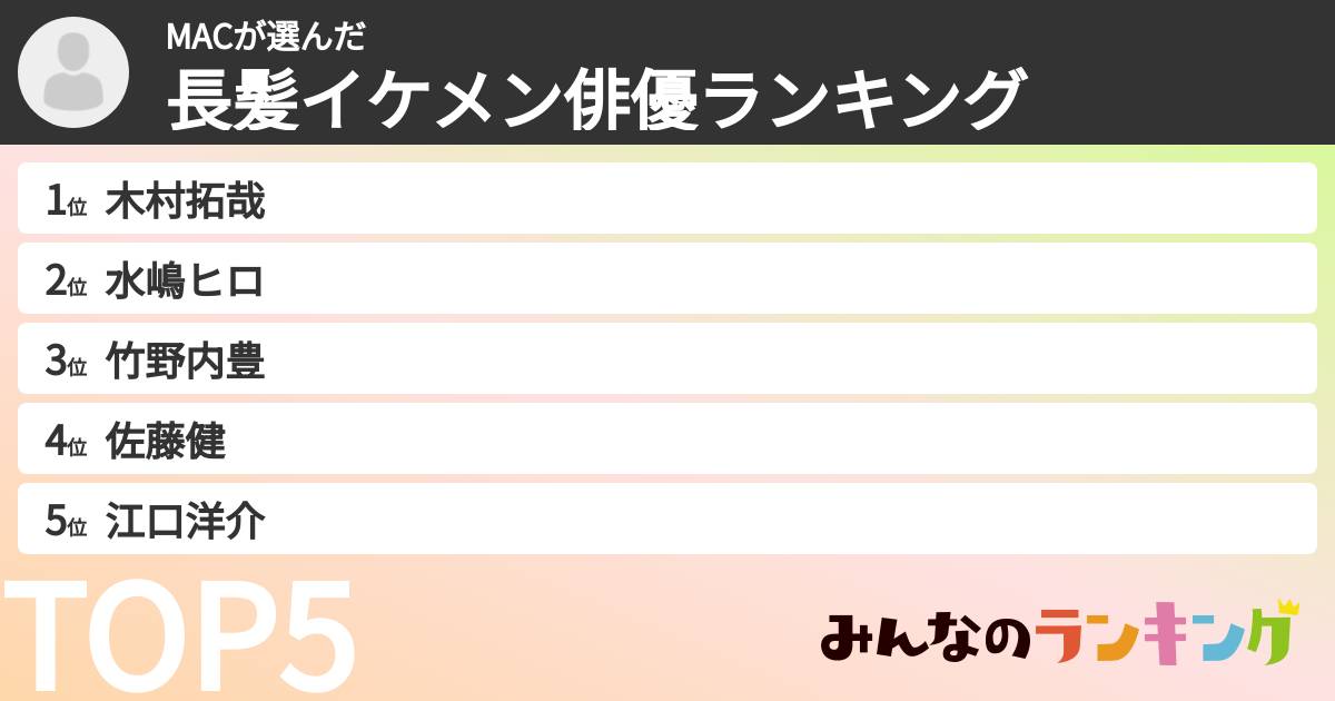 MACさんの「長髪イケメン俳優ランキング」