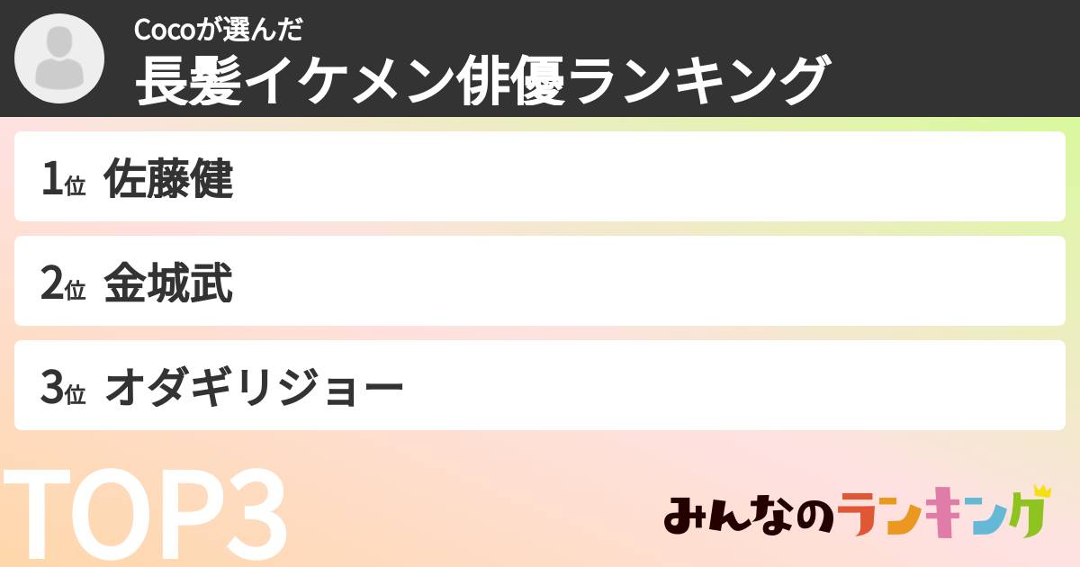 Cocoさんの「長髪イケメン俳優ランキング」