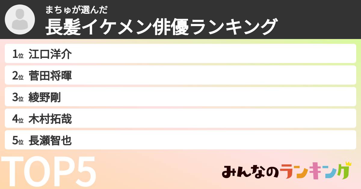 まちゅさんの「長髪イケメン俳優ランキング」