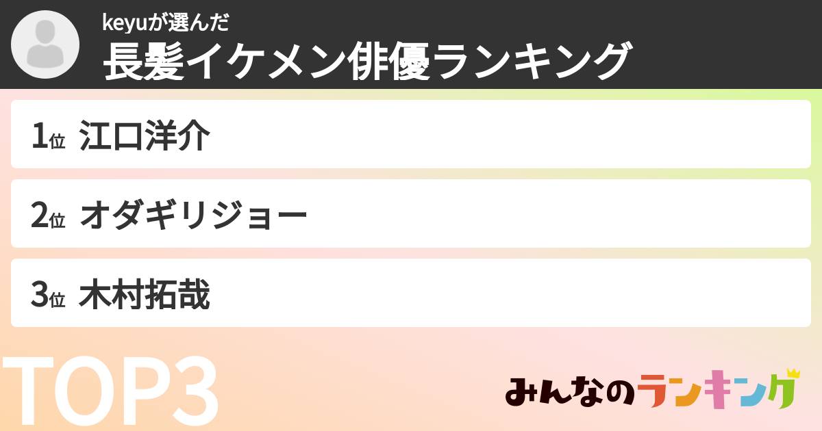 keyuさんの「長髪イケメン俳優ランキング」