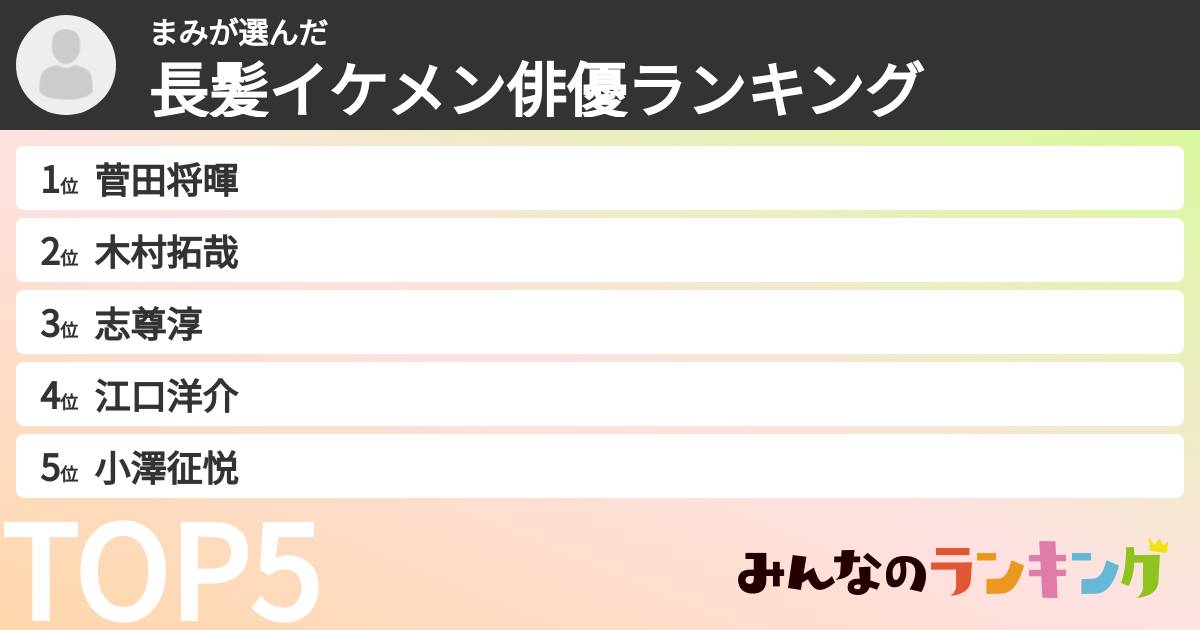 まみさんの「長髪イケメン俳優ランキング」