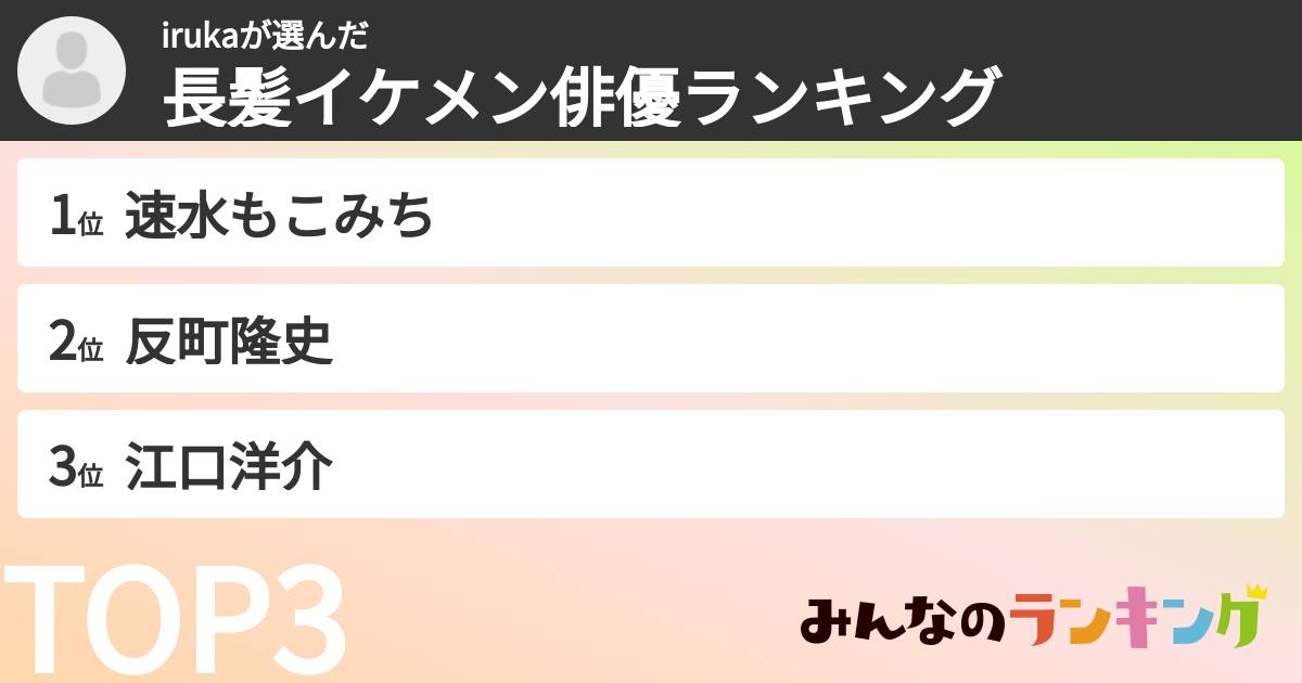 irukaさんの「長髪イケメン俳優ランキング」