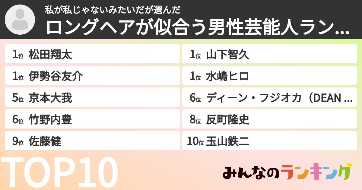 私が私じゃないみたいださんの「ロングヘアが似合う男性芸能人ランキング」