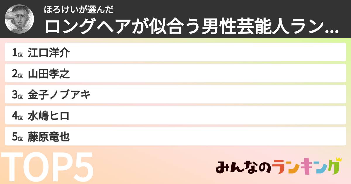 ほろけいさんの「ロングヘアが似合う男性芸能人ランキング」