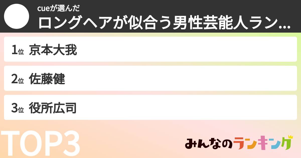 cueさんの「ロングヘアが似合う男性芸能人ランキング」