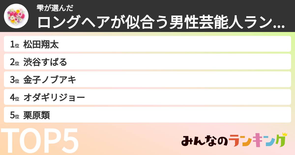 雫さんの「ロングヘアが似合う男性芸能人ランキング」
