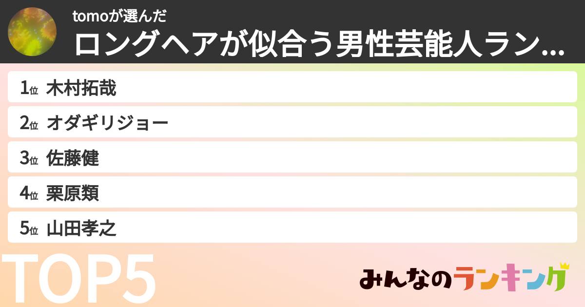 tomoさんの「ロングヘアが似合う男性芸能人ランキング」
