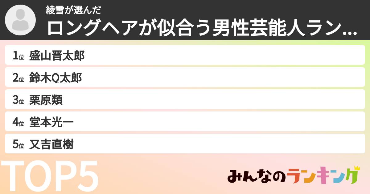綾雪さんの「ロングヘアが似合う男性芸能人ランキング」