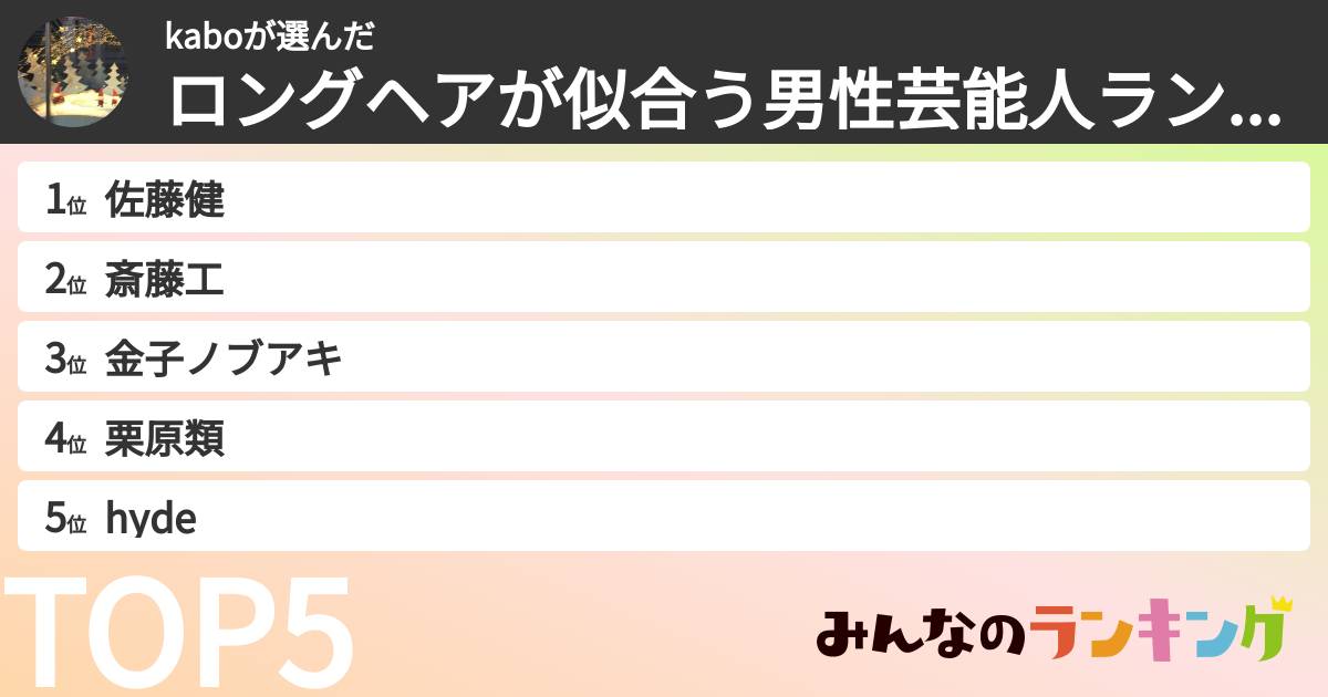 kaboさんの「ロングヘアが似合う男性芸能人ランキング」