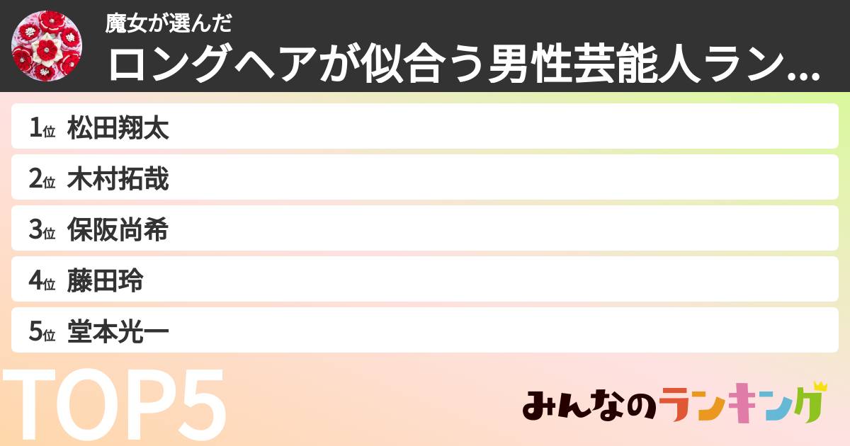 魔女さんの「ロングヘアが似合う男性芸能人ランキング」