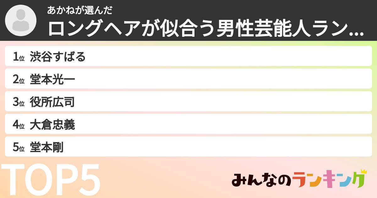 あかねさんの「ロングヘアが似合う男性芸能人ランキング」