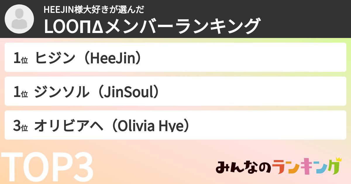 HEEJIN様大好きさんの「LOOΠΔメンバーランキング」