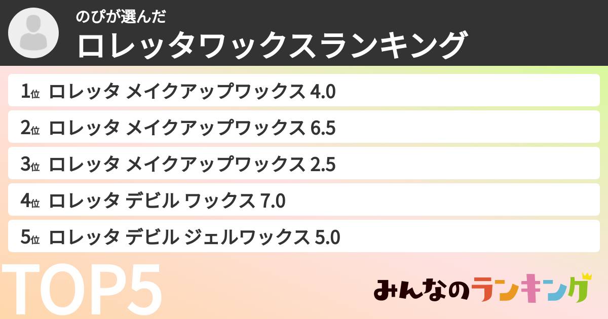 のぴさんの「ロレッタワックスランキング」
