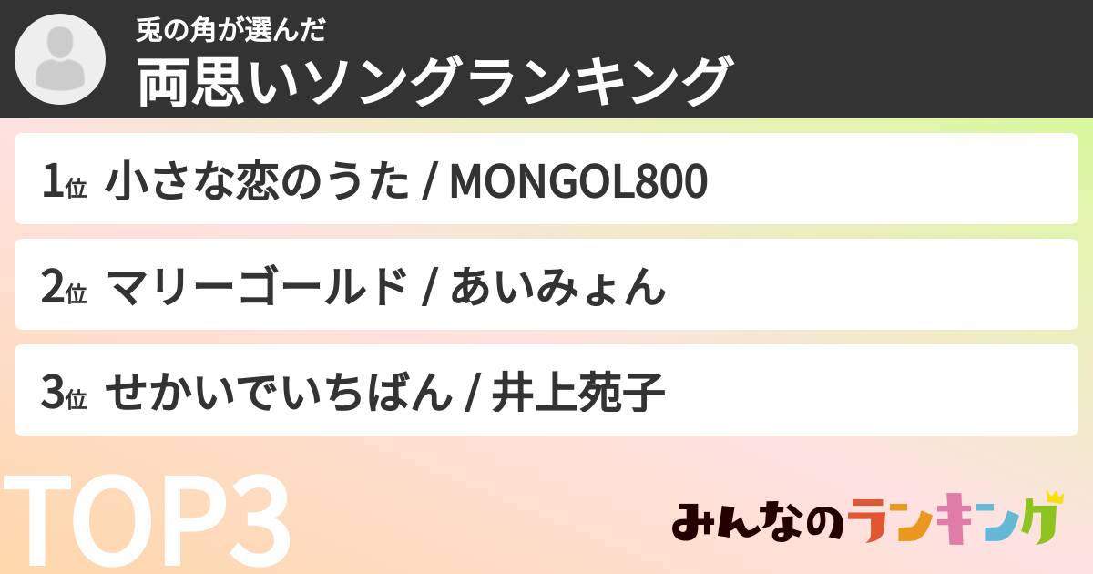 兎の角さんの「両思いソングランキング」