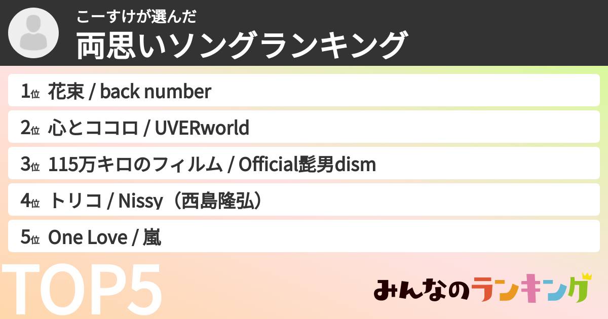 こーすけさんの「両思いソングランキング」
