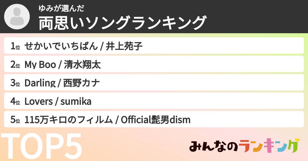 ゆみさんの「両思いソングランキング」