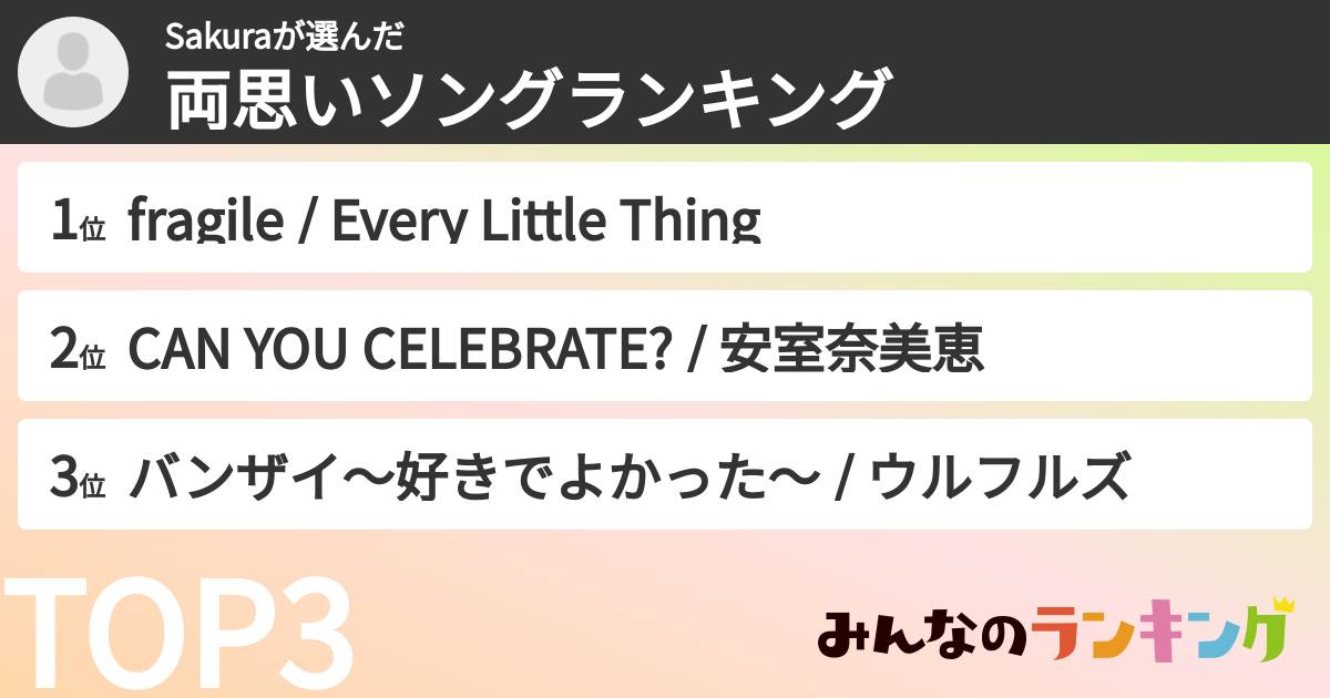 Sakuraさんの「両思いソングランキング」