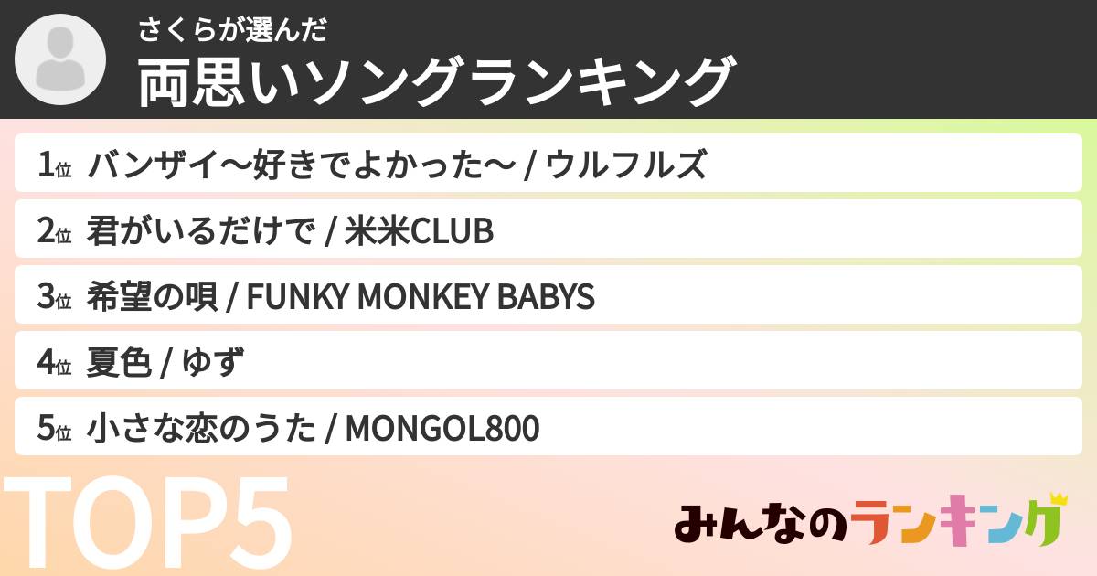 さくらさんの「両思いソングランキング」