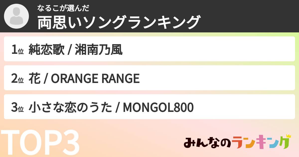 なるこさんの「両思いソングランキング」
