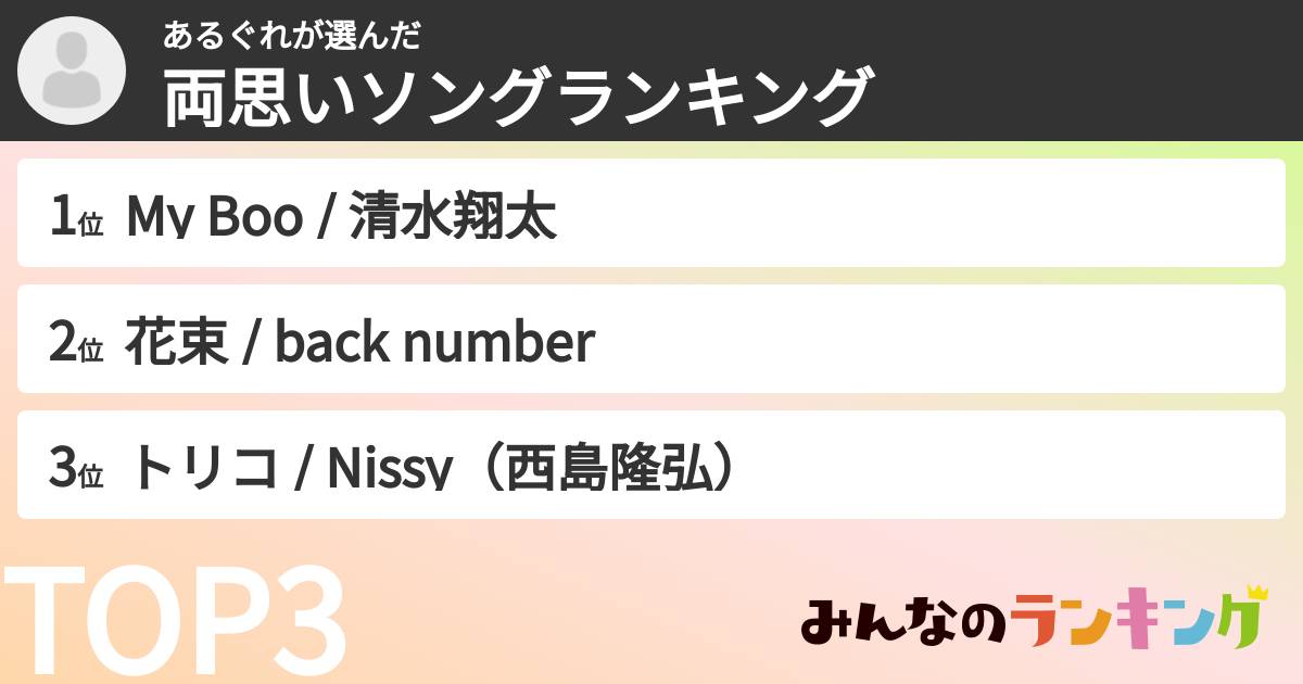 あるぐれさんの「両思いソングランキング」
