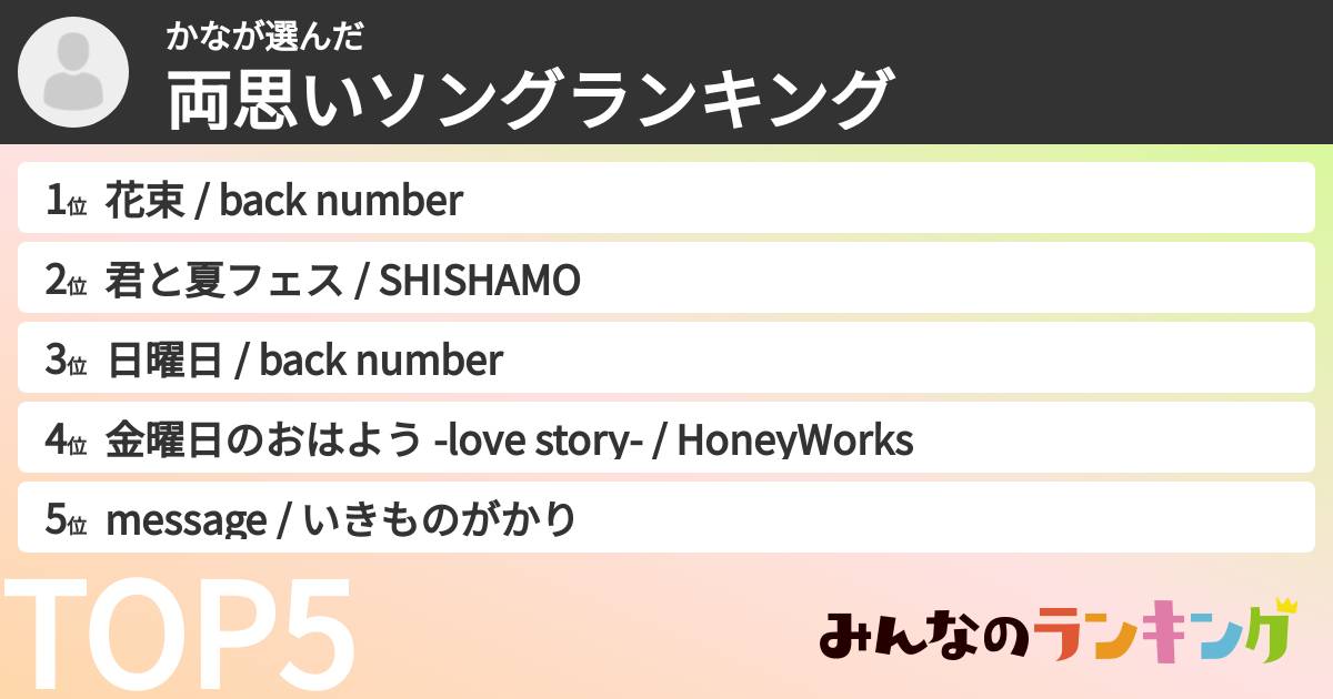 かなさんの「両思いソングランキング」