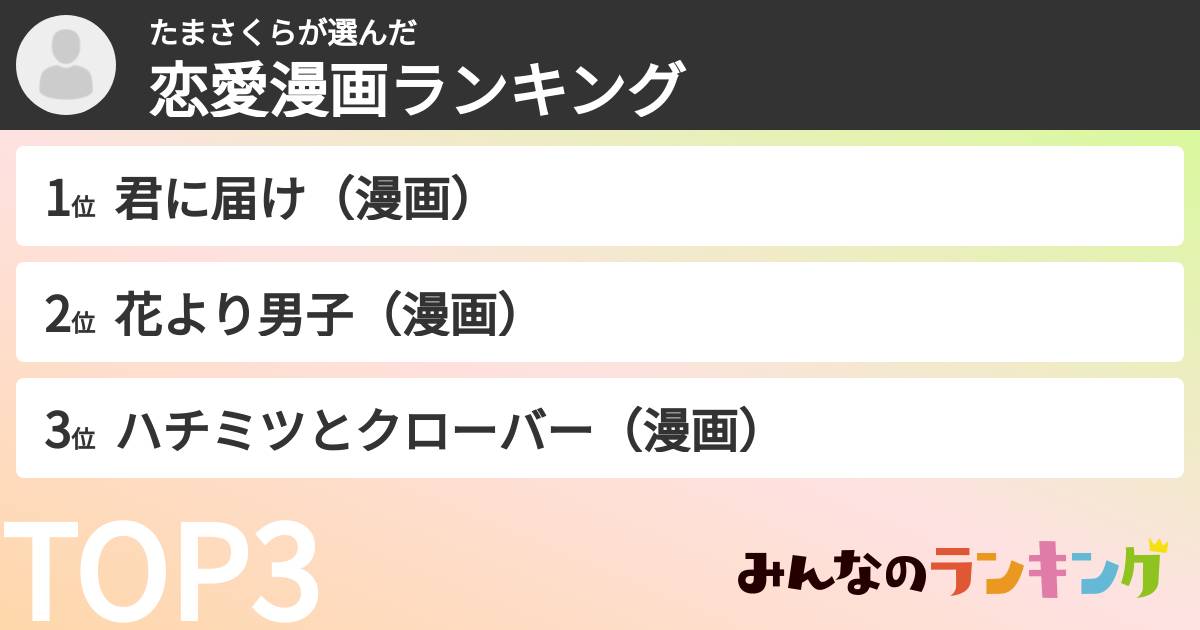 たまさくらさんの「恋愛漫画ランキング」