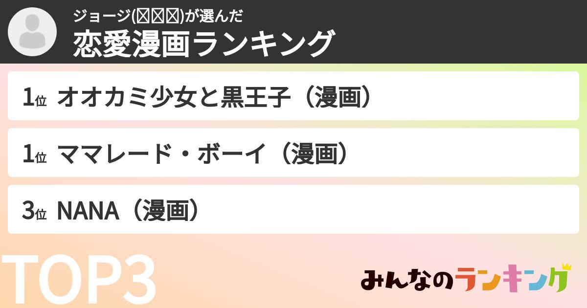 ジョージ(◔‿◔)さんの「恋愛漫画ランキング」