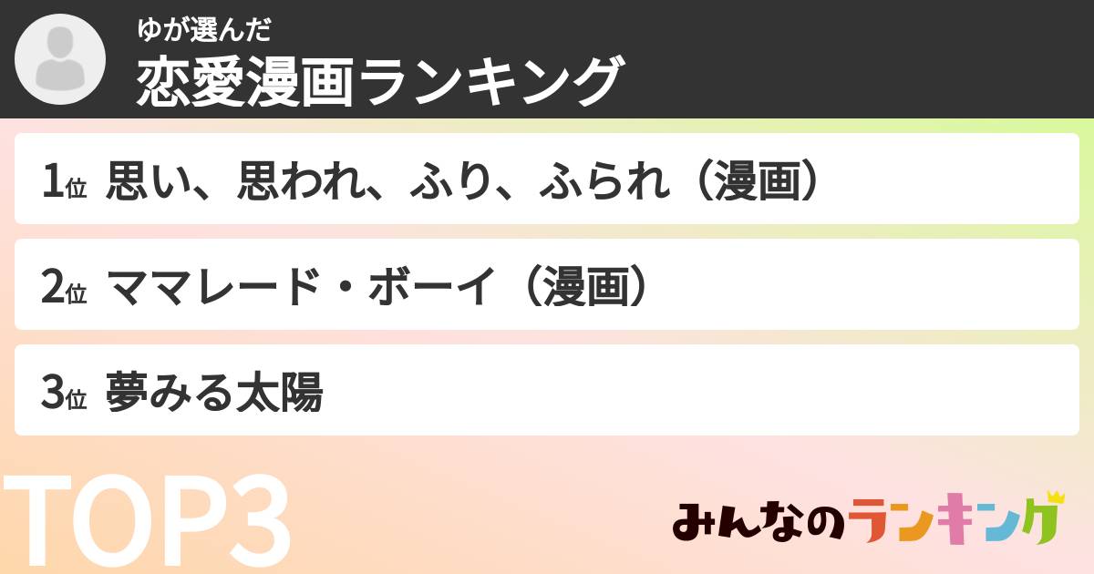 ゆさんの「恋愛漫画ランキング」