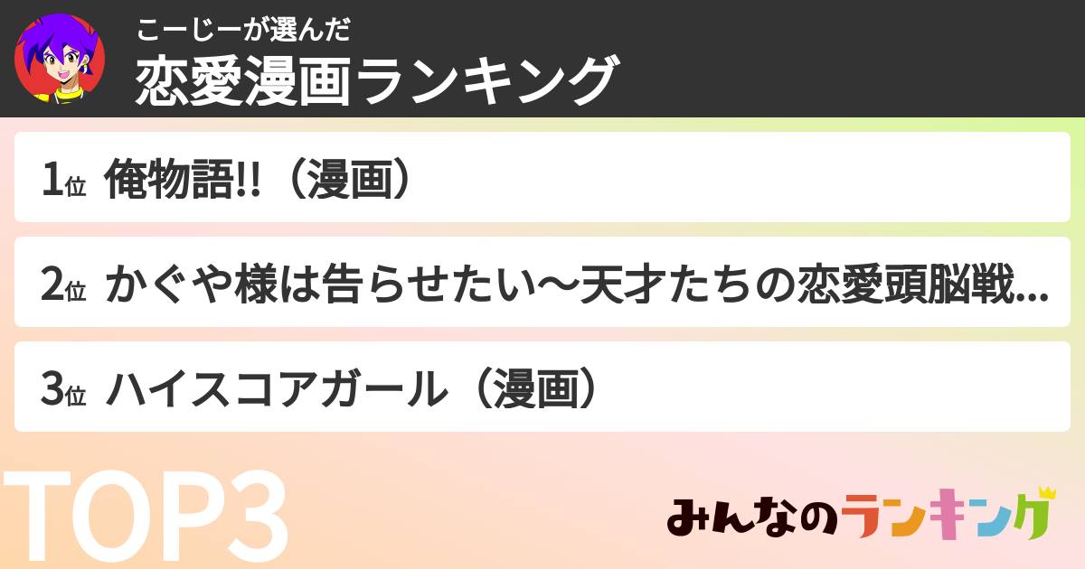 こーじーさんの「恋愛漫画ランキング」