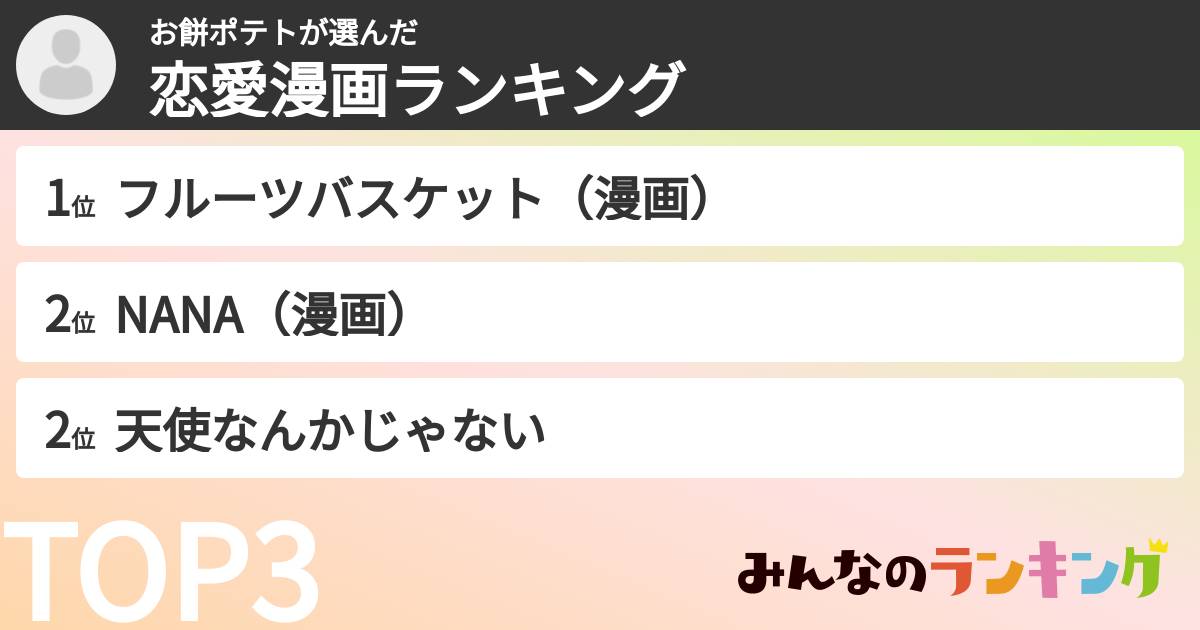 お餅ポテトさんの「恋愛漫画ランキング」