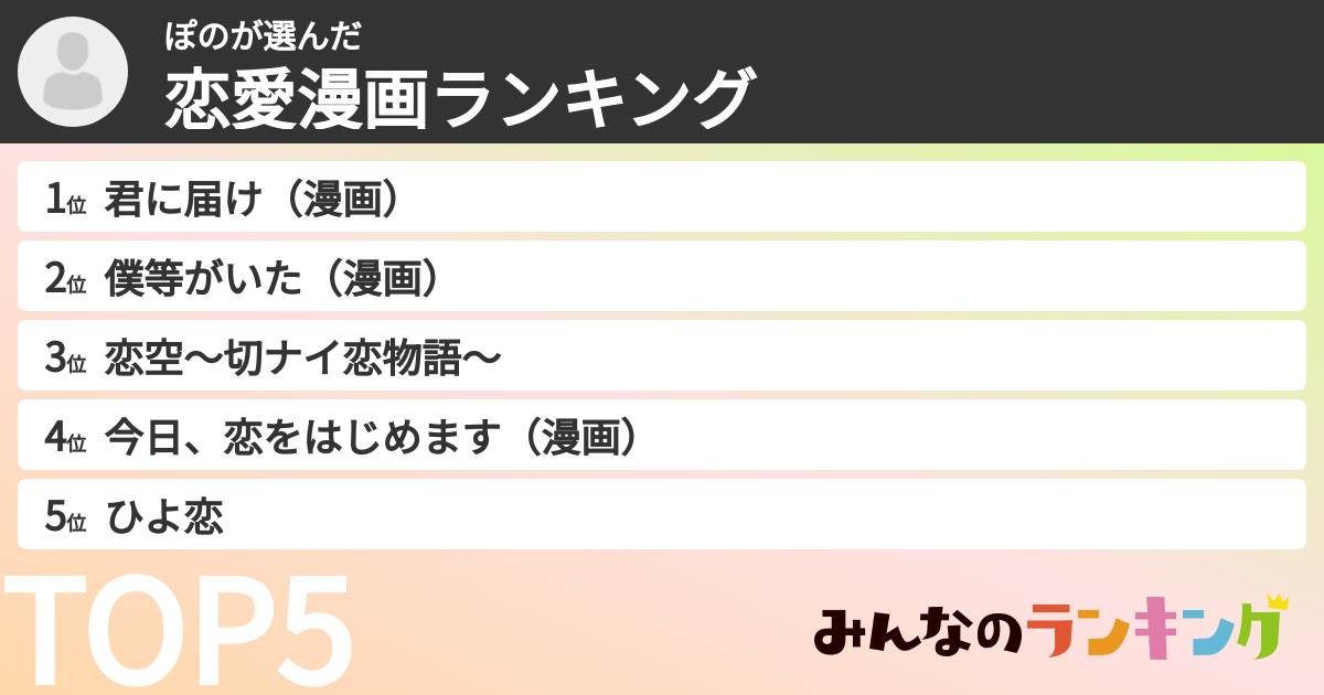 ぽのさんの「恋愛漫画ランキング」