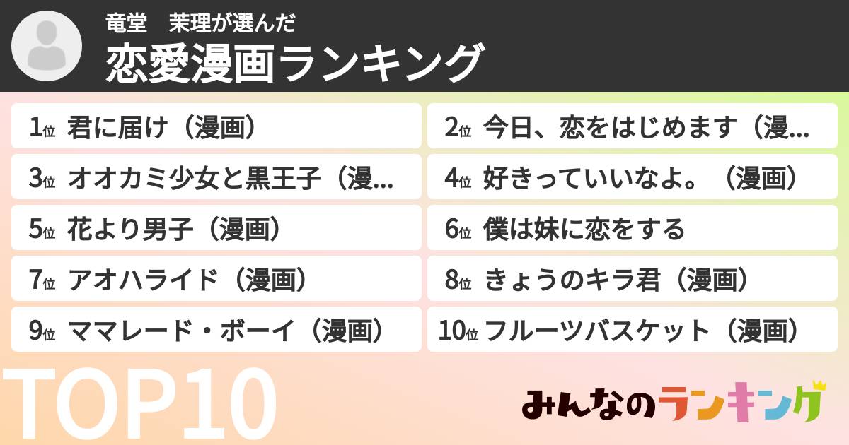 竜堂　茉理さんの「恋愛漫画ランキング」