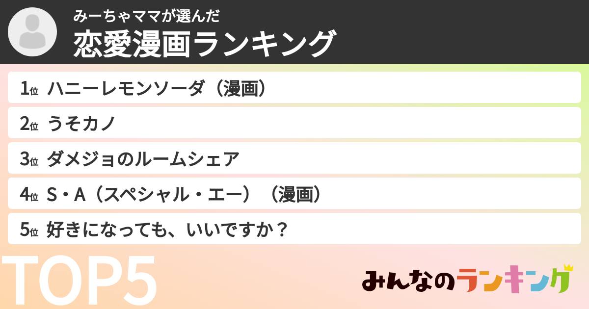みーちゃママさんの「恋愛漫画ランキング」