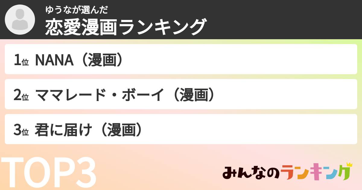 ゆうなさんの「恋愛漫画ランキング」