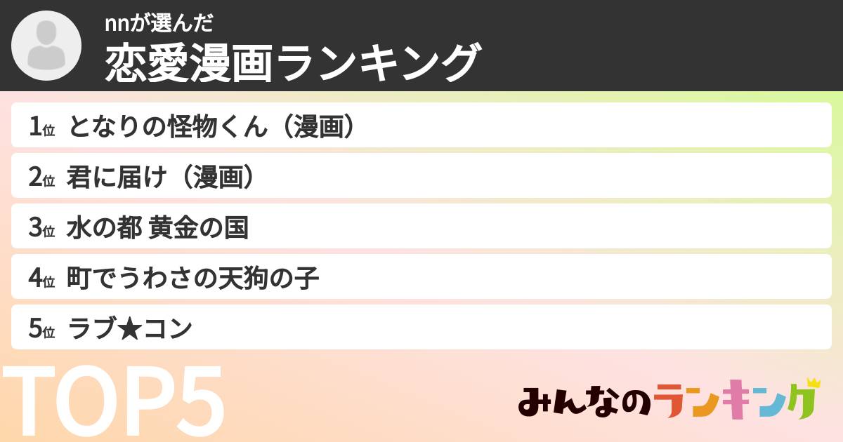 nnさんの「恋愛漫画ランキング」