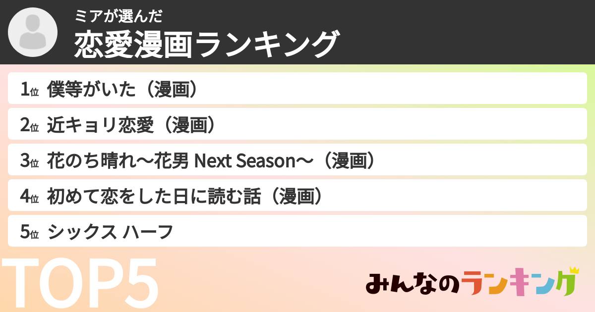 ミアさんの「恋愛漫画ランキング」