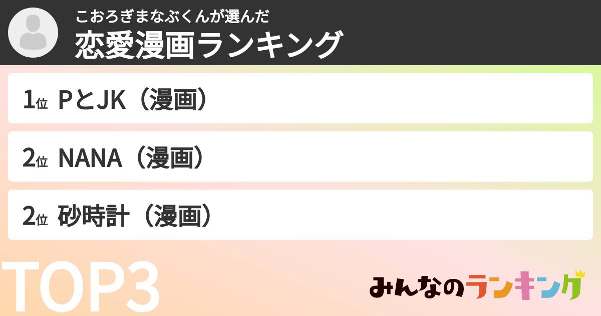 こおろぎまなぶくんさんの「恋愛漫画ランキング」