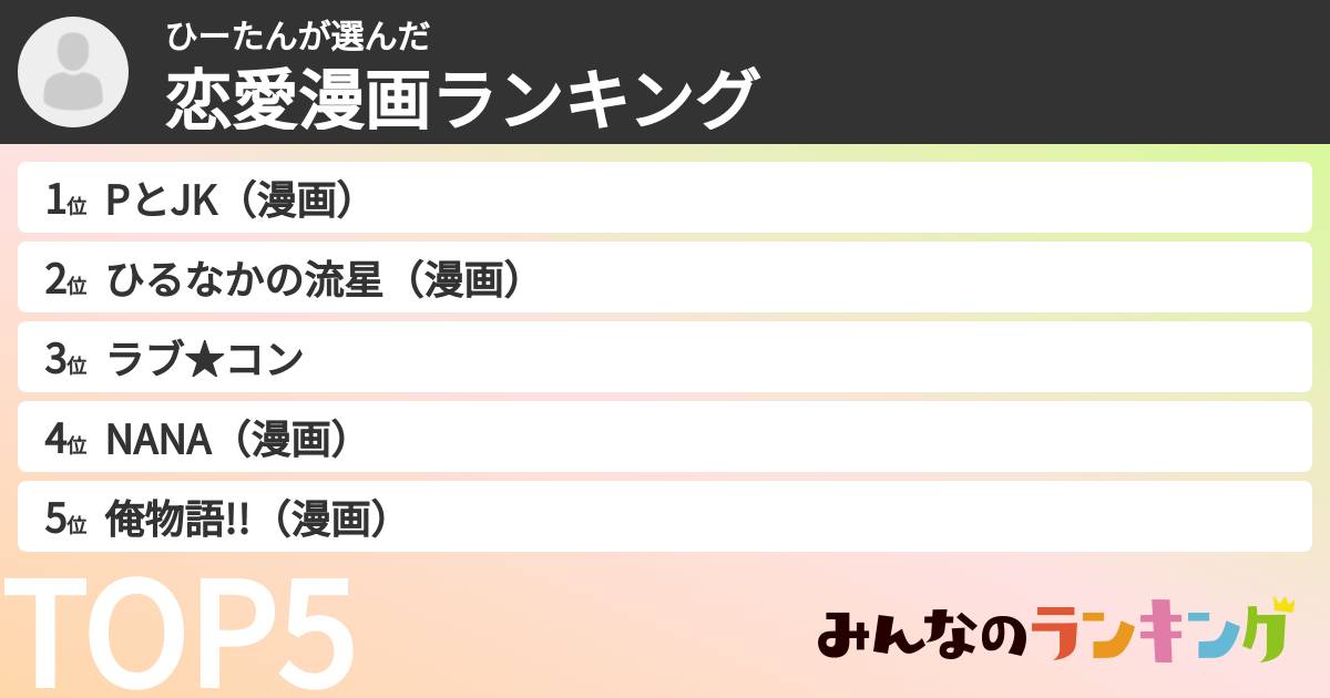 ひーたんさんの「恋愛漫画ランキング」
