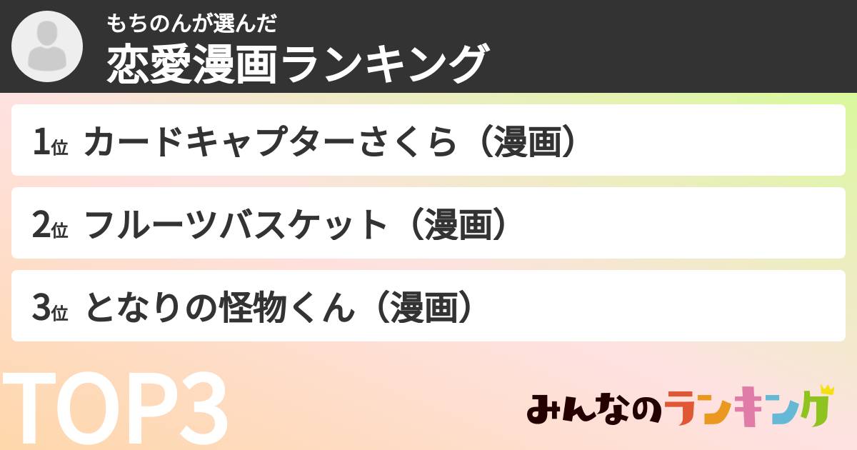 もちのんさんの「恋愛漫画ランキング」