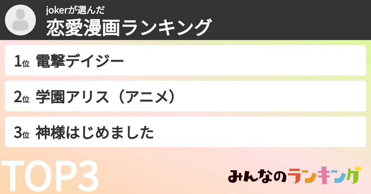 jokerさんの「恋愛漫画ランキング」