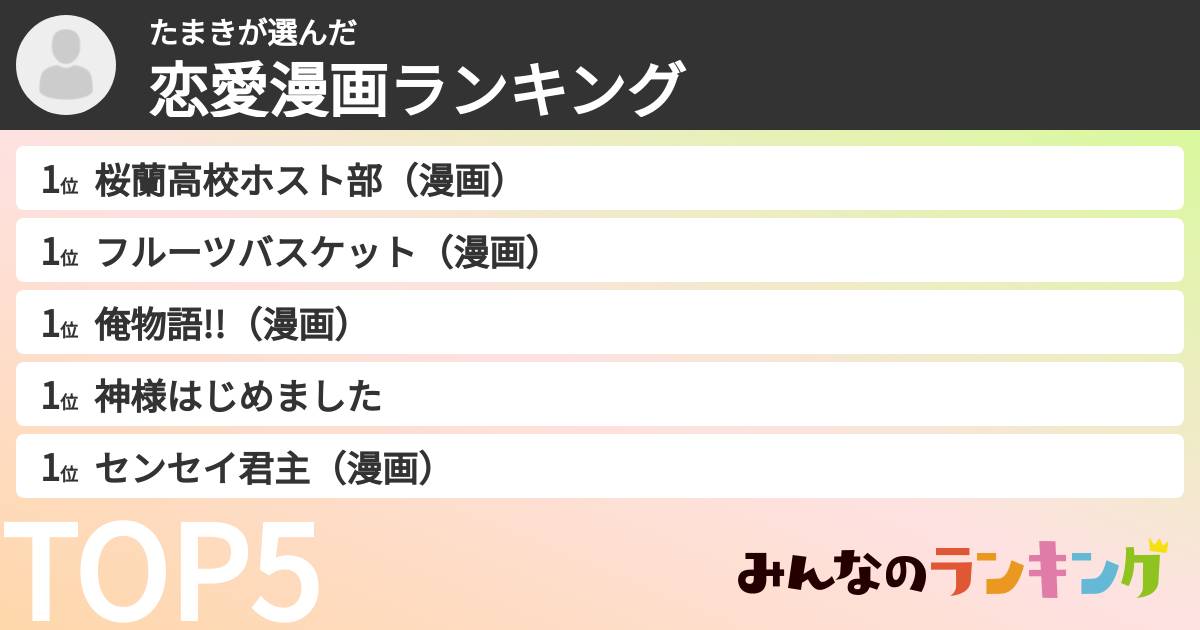 たまきさんの「恋愛漫画ランキング」