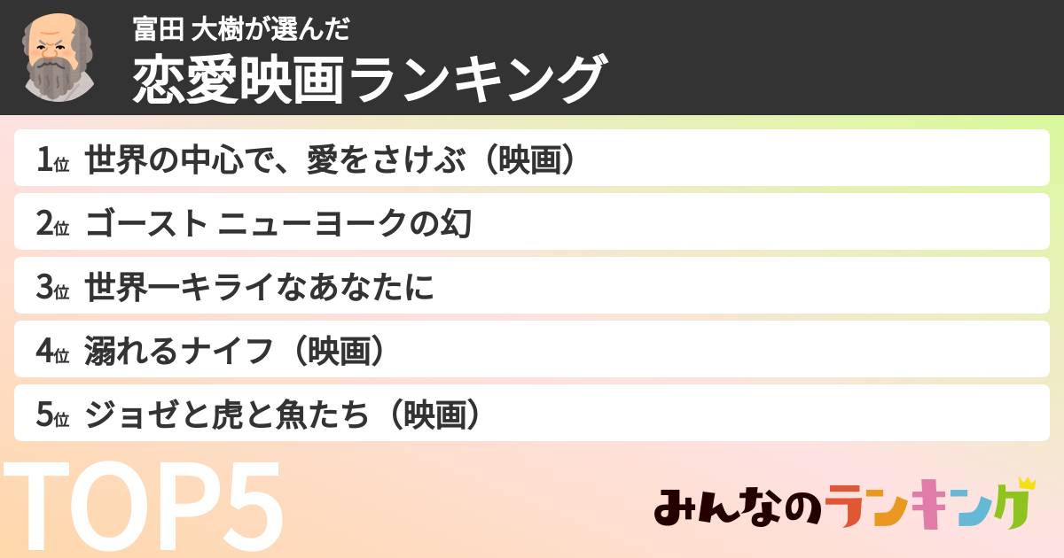 富田 大樹さんの「恋愛映画ランキング」