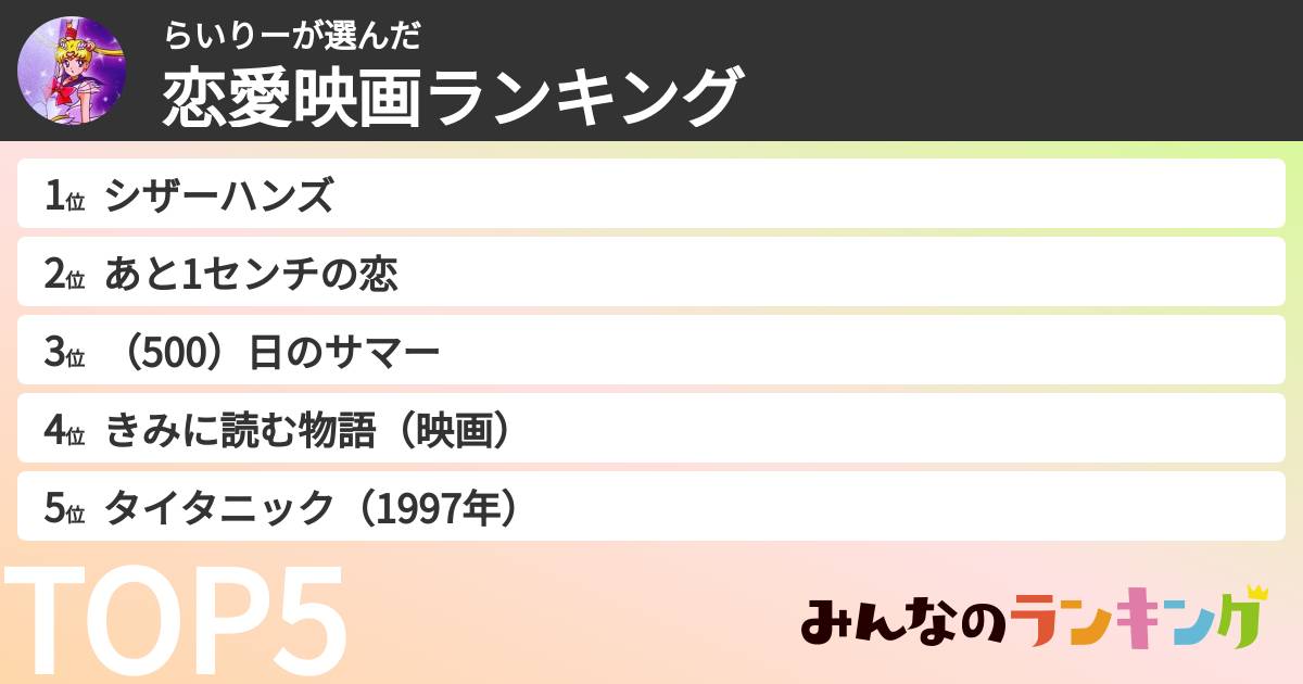 らいりーさんの「恋愛映画ランキング」