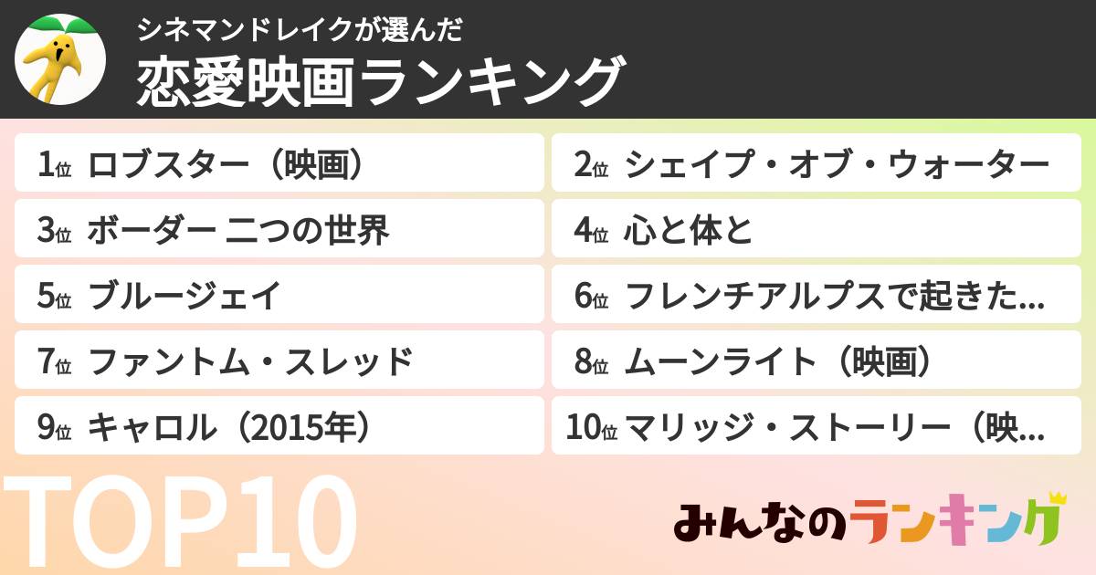 シネマンドレイクさんの「恋愛映画ランキング」