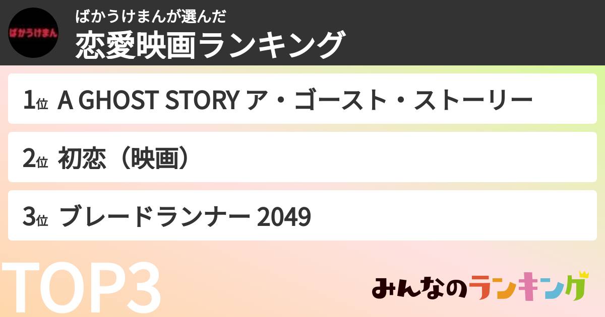 ばかうけまんさんの「恋愛映画ランキング」