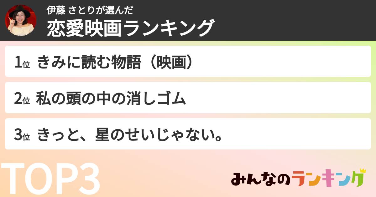 伊藤 さとりさんの「恋愛映画ランキング」
