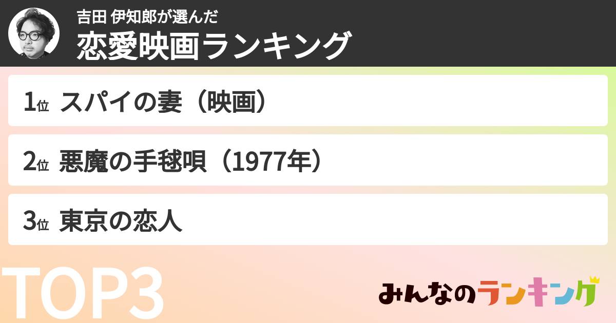 吉田 伊知郎さんの「恋愛映画ランキング」
