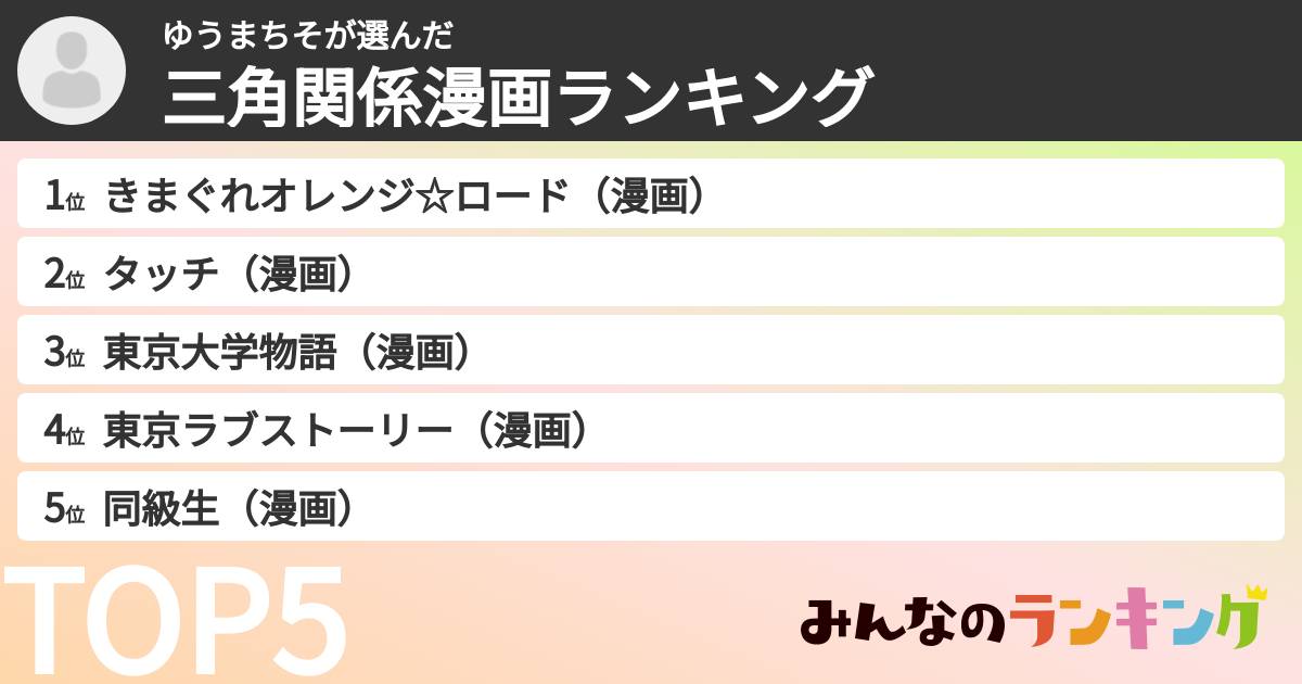 ゆうまちそさんの「三角関係漫画ランキング」